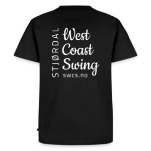 Behagelig t-skjorte i fargen svart med Stjørdal West Coast Swing logo bak